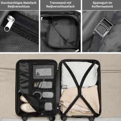 Valise 2 Pièces, Coque Rigide En Abs, Serrure à Combinaison Tsa Et Poignée Télescopique, Noire