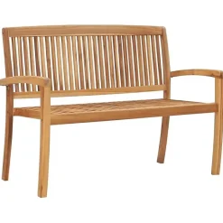 vidaXL Banc 2 places empilable de jardin 128,5 cm Bois de teck solide