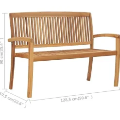 vidaXL Banc 2 places empilable de jardin 128,5 cm Bois de teck solide