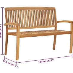 vidaXL Banc 2 places empilable de jardin 128,5 cm Bois de teck solide