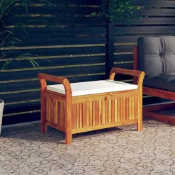 vidaXL Banc de rangement de jardin avec coussin 91 cm Bois d'acacia, mobilier de jardin, causeuse, siège de jardin, mobilier 31971
