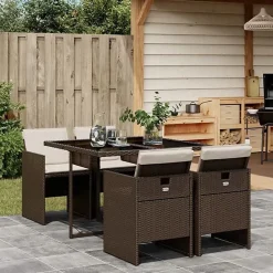 vidaXL Ensemble à manger de jardin 5 pcs et coussins marron poly rotin 3277664
