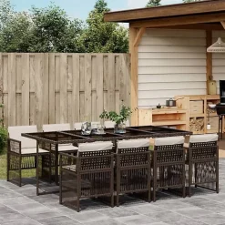 vidaXL Ensemble à Manger de Jardin avec Coussins 9 pcs, Table et Chaises à Dossier Rabattable, Meubles d'Extérieur Patio 3210921