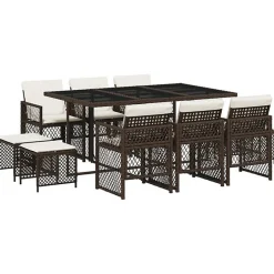 vidaXL Ensemble à manger de jardin et coussins 11 pcs marron rotin, ensemble à manger d'extérieur, meuble à manger de 3210789