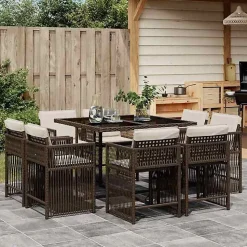vidaXL Ensemble à manger de jardin et coussins 9 pcs marron poly rotin 3211737