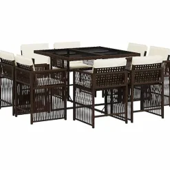 vidaXL Ensemble à manger de jardin et coussins 9 pcs marron poly rotin 3211737