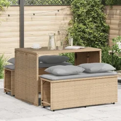 vidaXL Ensemble à manger de jardin et coussins 3 pcs Beige poly rotin, ensemble de salle à manger d'extérieur, meuble de 4003905
