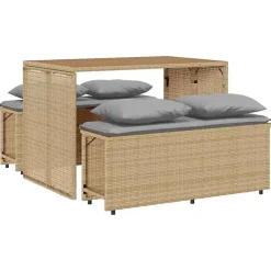 vidaXL Ensemble à manger de jardin et coussins 3 pcs Beige poly rotin, ensemble de salle à manger d'extérieur, meuble de 4003905
