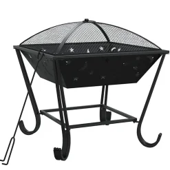 vidaXL Foyer avec tisonnier 50 cm XXL acier, chauffage, chauffe-terrasse, foyer extérieur, cheminée, chauffage d'extérieur, 360065