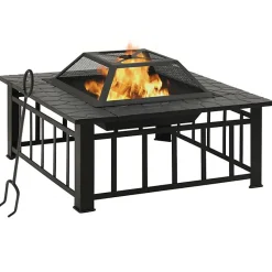 vidaXL Foyer avec tisonnier 79x79x46,5 cm XXL acier, chauffage, chauffe-terrasse, foyer extérieur, cheminée, chauffage 360061