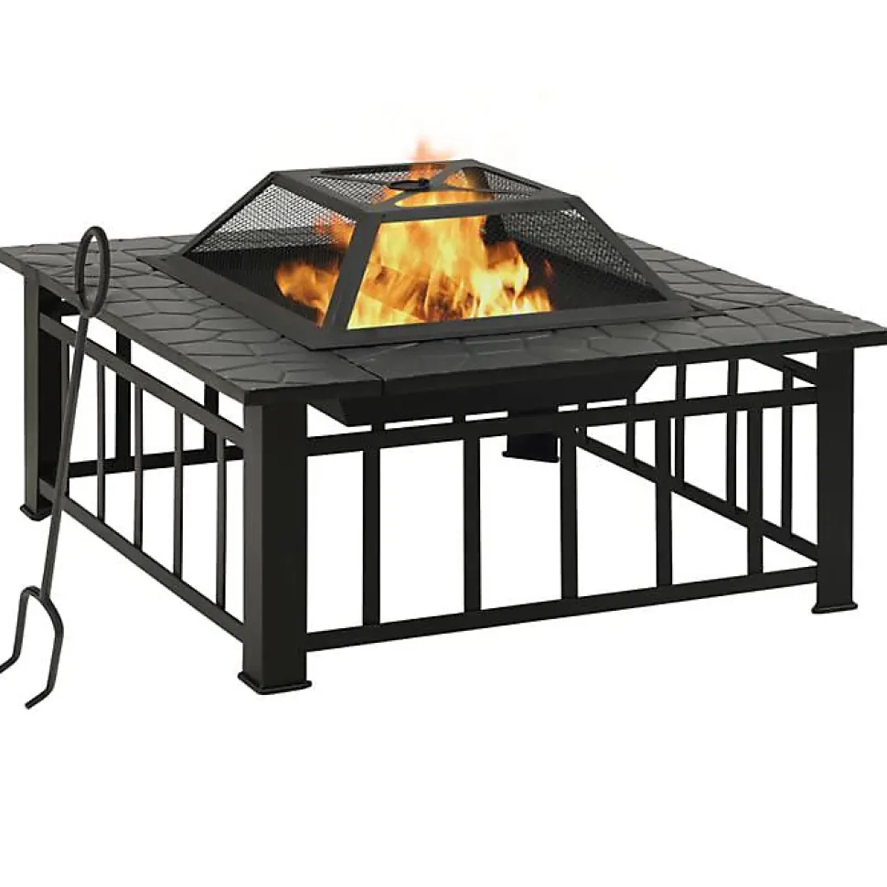 vidaXL Foyer avec tisonnier 79x79x46,5 cm XXL acier, chauffage, chauffe-terrasse, foyer extérieur, cheminée, chauffage 360061
