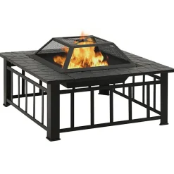 vidaXL Foyer avec tisonnier 79x79x46,5 cm XXL acier, chauffage, chauffe-terrasse, foyer extérieur, cheminée, chauffage 360061