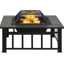 vidaXL Foyer avec tisonnier 79x79x46,5 cm XXL acier, chauffage, chauffe-terrasse, foyer extérieur, cheminée, chauffage 360061