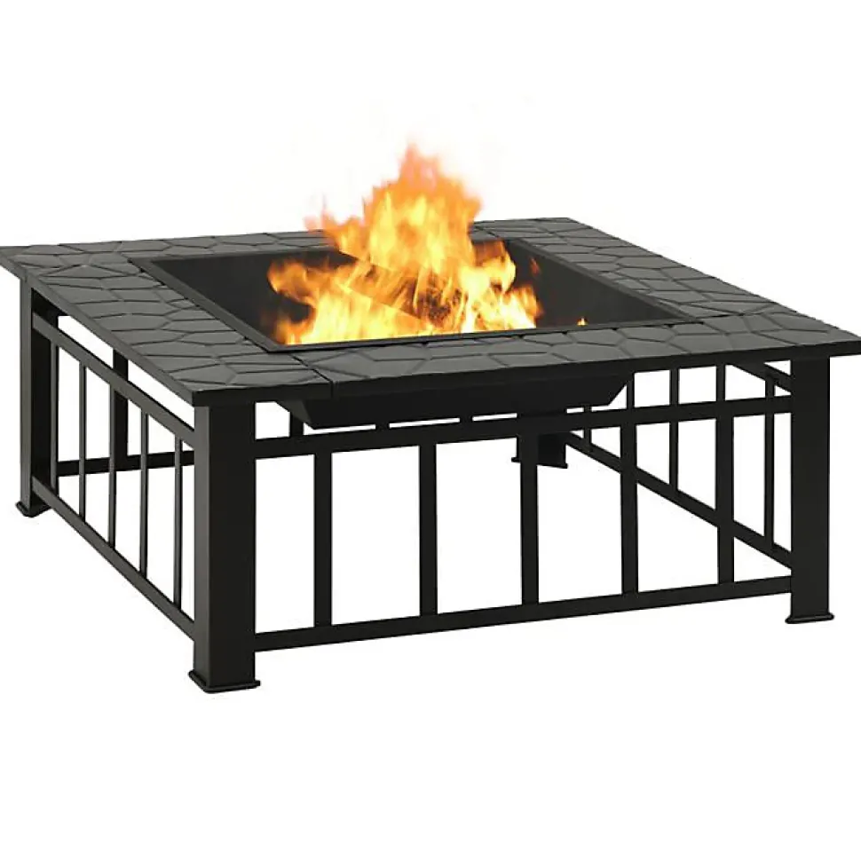 vidaXL Foyer avec tisonnier 79x79x46,5 cm XXL acier, chauffage, chauffe-terrasse, foyer extérieur, cheminée, chauffage 360061