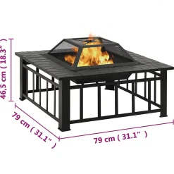 vidaXL Foyer avec tisonnier 79x79x46,5 cm XXL acier, chauffage, chauffe-terrasse, foyer extérieur, cheminée, chauffage 360061