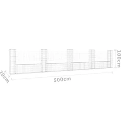 vidaXL Panier de gabion en forme de U avec 5 poteaux Fer 500x20x100 cm