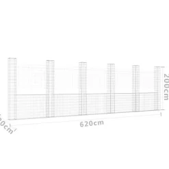 vidaXL Panier de gabion en forme de U avec 6 poteaux Fer 620x20x200 cm