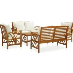 vidaXL Salon de Jardin 5 pcs avec Coussins Mobilier de Patio Meubles de Terrasse Mobilier de Jardin Meubles d'Extérieur Bois 30579