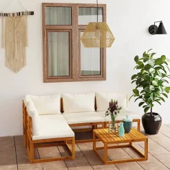 vidaXL Salon de Jardin 5 pcs avec Coussin Mobilier de Patio Meubles de Terrasse Mobilier de Jardin Meubles d'Extérieur Crème 30576