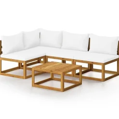 vidaXL Salon de Jardin 5 pcs avec Coussin Mobilier de Patio Meubles de Terrasse Mobilier de Jardin Meubles d'Extérieur Crème 30576