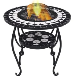 vidaXL Table de Foyer Mosaïque Brasero de Jardin Foyer de Terrasse Brasero de Terrasse Foyer d'Extérieur Cour Arrière Noir 46725