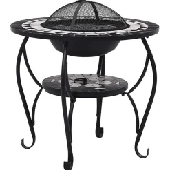 vidaXL Table de Foyer Mosaïque Brasero de Jardin Foyer de Terrasse Brasero de Terrasse Foyer d'Extérieur Cour Arrière Noir 46725