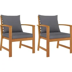 vidaXL 2x Bois d'Acacia Chaises de Jardin avec Coussin Fauteuils de Patio Chaises de Terrasse Fauteuils de Balcon Extérieur 311832