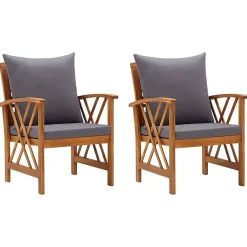 vidaXL 2x Bois d'Acacia Massif Chaises de Jardin avec Coussins Fauteuils de Patio Fauteuils de Jardin Chaises de Terrasse 310268