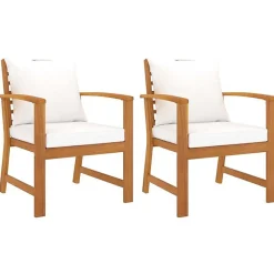 vidaXL 2x Bois d'Acacia Massif Chaises de Jardin avec Coussin Fauteuils de Patio Chaises de Terrasse Fauteuils de Balcon 311831