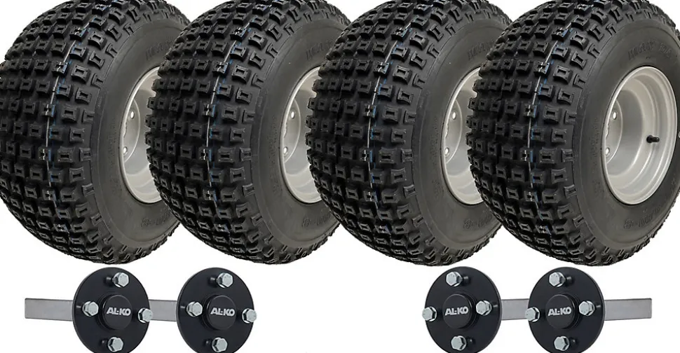 18x9.50-8 Twin Axle ATV Quad Trailer Kit 4 Knobby Wheels AL-KO Hub & Stub 408kgs