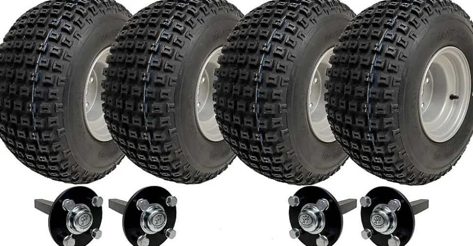 18x9.50-8 Twin Axle ATV Quad Trailer Kit 4 Knobby Wheels Hub/Stub No hitch 408kg