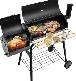 116X61X105,5CM Gril de Barbecue en Forme de Baril, avec Poignée Pratique et Étagère de Rangement en Bas, 2 Roulettes, Noir