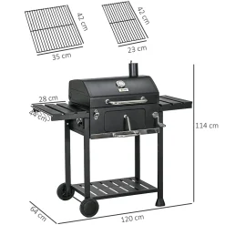 Yuanhao Barbecue de camping au charbon de bois avec deux grilles - chariot de barbecue avec étagère et poignée - acier inoxydable