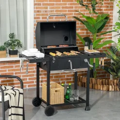 Yuanhao Barbecue de camping au charbon de bois avec deux grilles - chariot de barbecue avec étagère et poignée - acier inoxydable